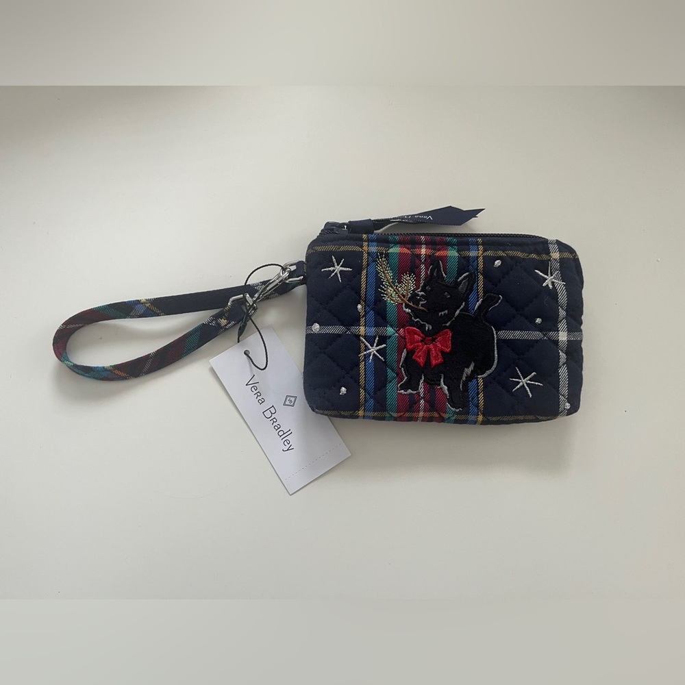 Vera Bradley Navy Plaid Wristlet with Scottie Dog Design - NWT